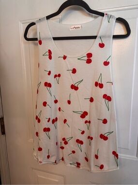 LA Soul White Cherry-Print Tank Top XL